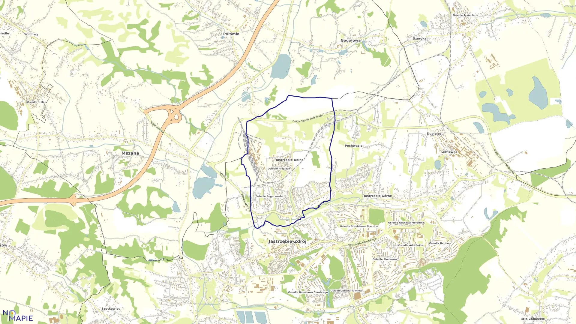 Mapa obrębu JASTRZĘBIE DOLNE w mieście Jastrzębie-Zdrój