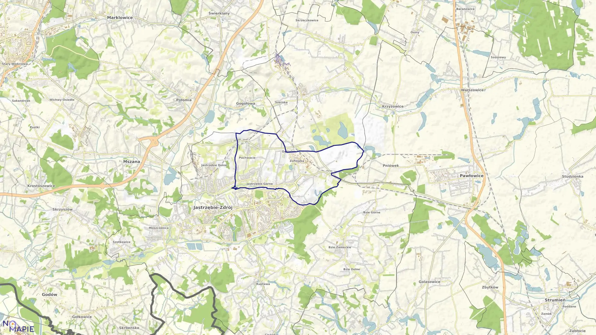 Mapa obrębu JASTRZĘBIE GÓRNE w mieście Jastrzębie-Zdrój