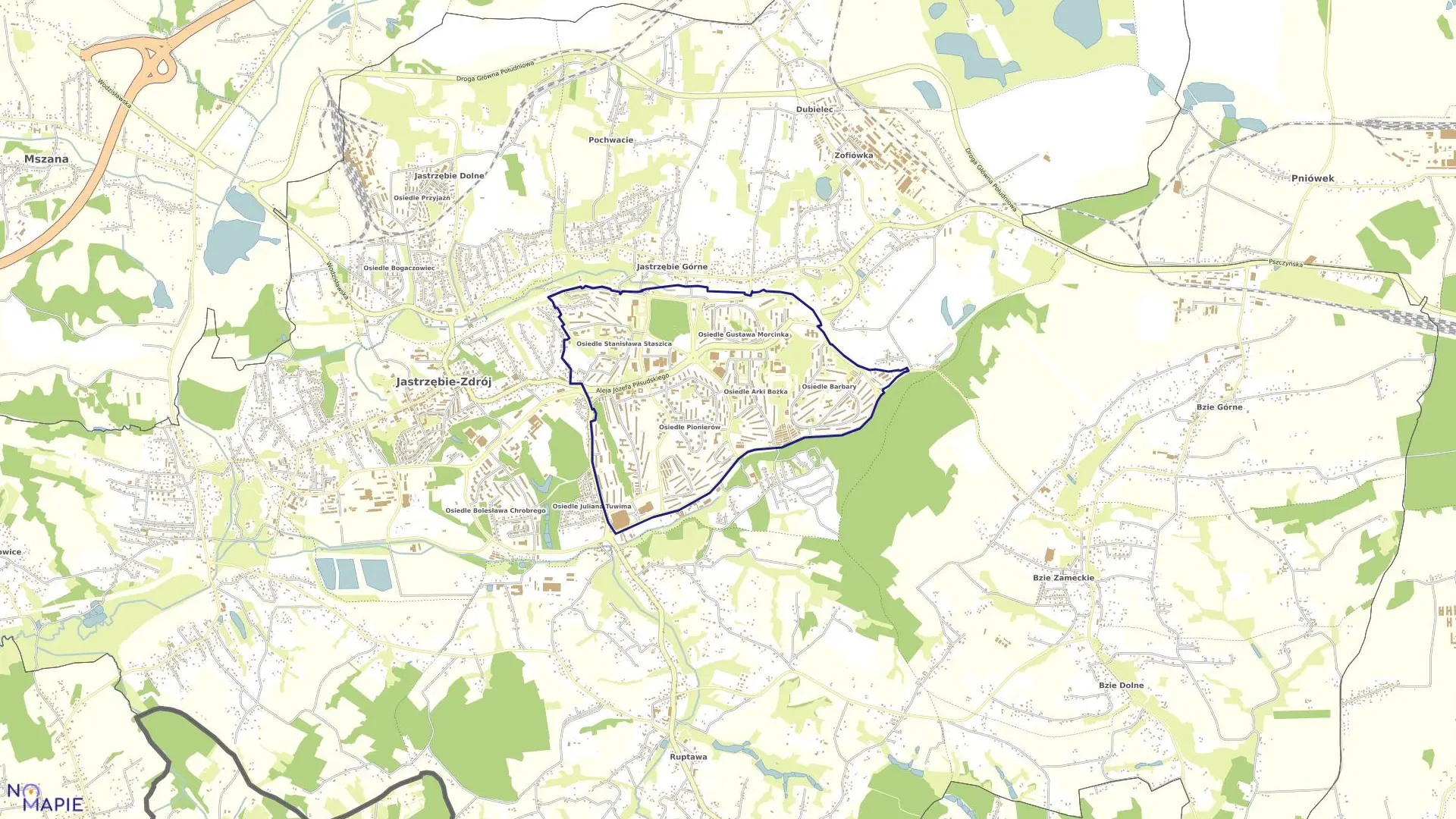 Mapa obrębu JASTRZĘBIE MIASTO w mieście Jastrzębie-Zdrój